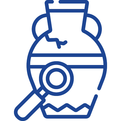 icon stages archéologiques : pot cassé avec loupe